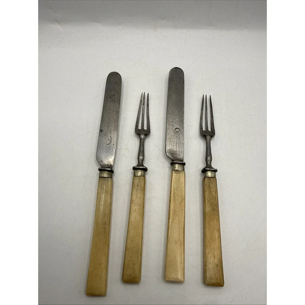 Antique Civil War Era Fork And Knife Set 4